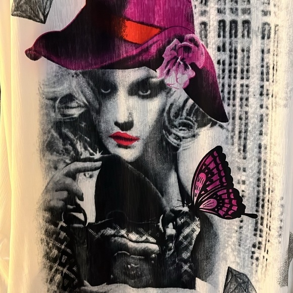 Brand Removed long sheer blouse of a lady and butterfly on the front. Size M/L - Picture 9 of 12